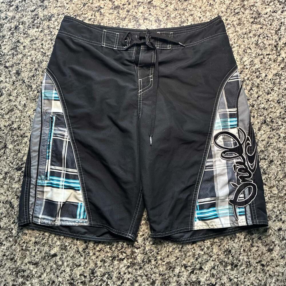 O'Neill Black and Blue Plaid Board Shorts Surf Trunks